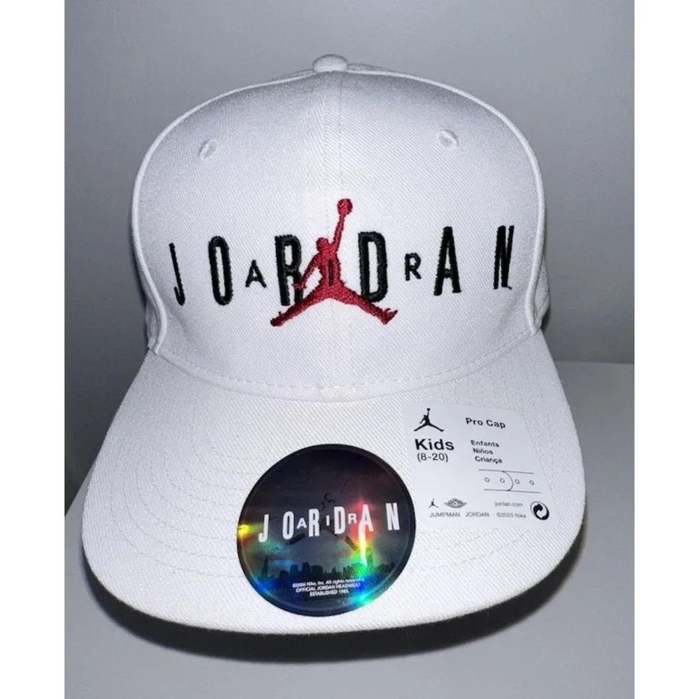 (8)Nike Air Jordan Kids Hat White Snapback Cap Jumpman  Boys Logo Size 8-20